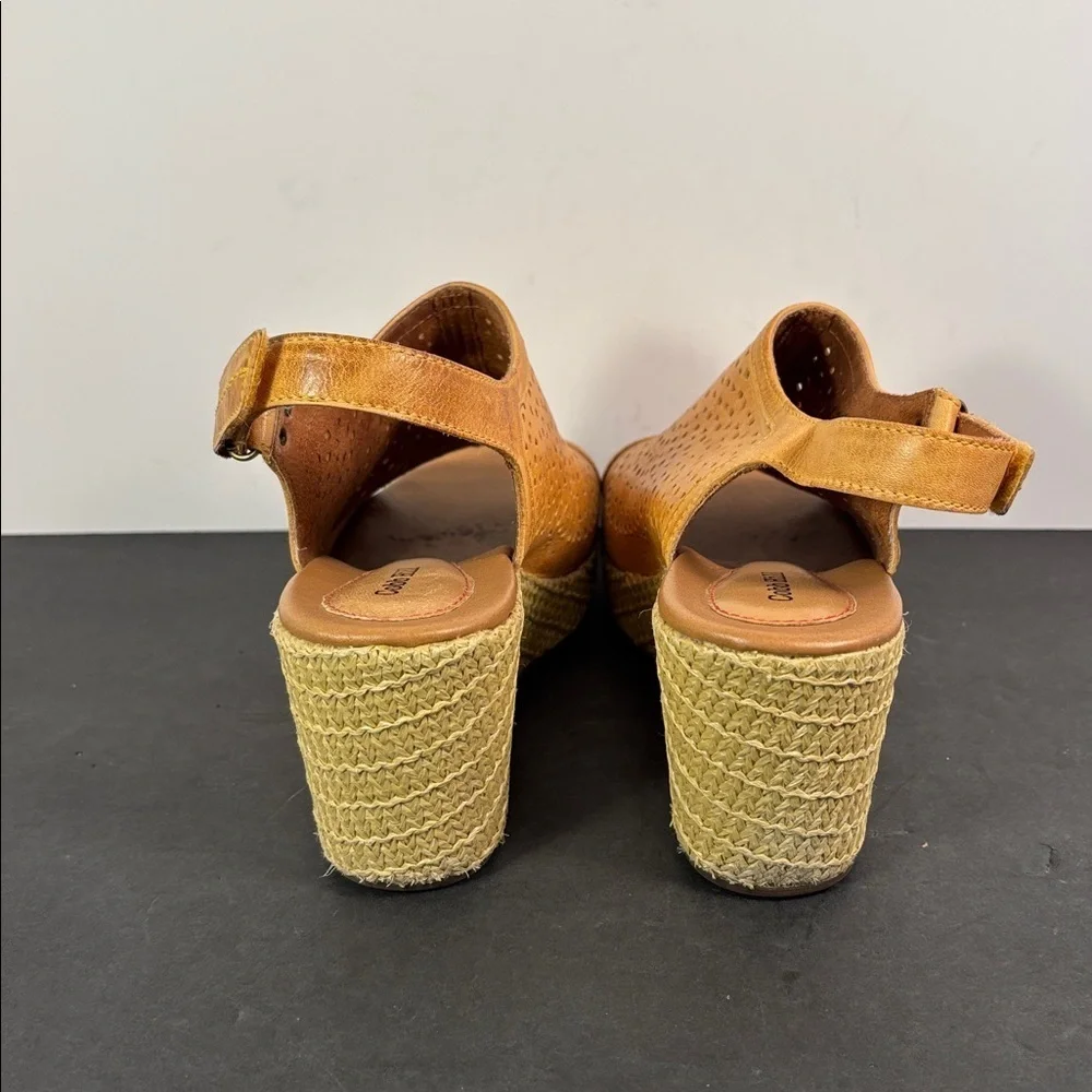 Cobb Hill Tan Leather Perforated Slingback Wedge Sandals Women’s 8